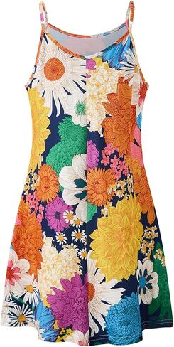 New 6-14 Years Girls Summer Dress Casual Spaghetti Strap A-Line Sundress with Adjustable Straps in Saudi Arabia