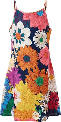 New 6-14 Years Girls Summer Dress Casual Spaghetti Strap A-Line Sundress with Adjustable Straps in Saudi Arabia
