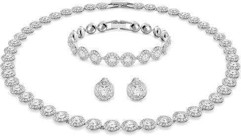 Swarovski Crystal Authentic Angelic All Around Set of Necklace, Bracelet and Earrings, White, Rhodium Finish- Women's Hypoallergenic Sparkling Jewelries - Nickel Free Crystal Jewelry Collection in Saudi Arabia