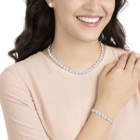 Swarovski Crystal Authentic Angelic All Around Set of Necklace, Bracelet and Earrings, White, Rhodium Finish- Women's Hypoallergenic Sparkling Jewelries - Nickel Free Crystal Jewelry Collection in Saudi Arabia