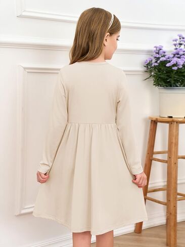 Girls Dresses Kids Button Down Midi Long Sleeve Casual A Line Dress with Pockets 4-14 Years in Saudi Arabia