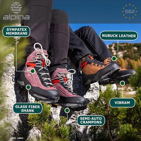 Alpina CARABINER Mountaineering Boots for Men & Women – Made in Europe – Waterproof Trekking Climbing Boots – Sympatex Breathable Membrane – All Weather Grip | Slip Resistant Sole in Saudi Arabia