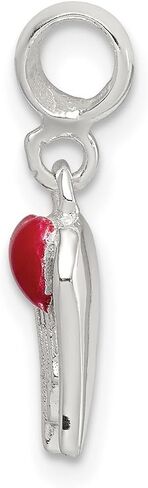 925 Sterling Silver Polished Artisan Oxidized Red Enamled Love Heart With Angel Wings Enhancer Charm 19x7mm Wide Pendant Necklace for Women in Saudi Arabia