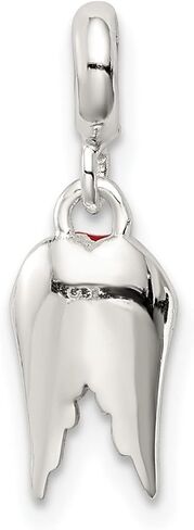 925 Sterling Silver Polished Artisan Oxidized Red Enamled Love Heart With Angel Wings Enhancer Charm 19x7mm Wide Pendant Necklace for Women in Saudi Arabia