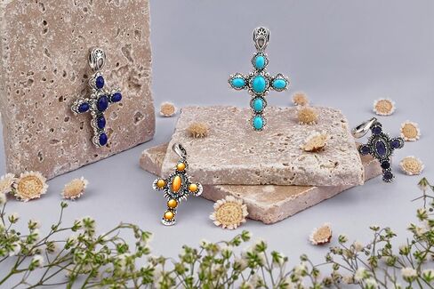 المجوهرات الغربية الأمريكية Gemstone Gemstone Sterling Silver Cross Enhancer in Saudi Arabia