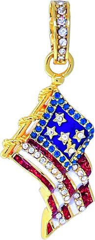 Ritzy Couture Elegant American USA US Flag Enhancer Charm | 4th of July American Flag Pendant Chain Necklace | 18K Gold Plated in Saudi Arabia