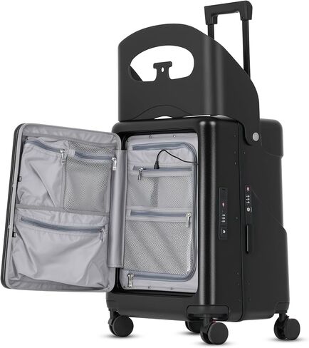 22" Carry-On Luggage with Seat for Kids & Adults, Lightweight Hardside Ride-On Suitcase with Front Opening, TSA Lock, 360° Spinner Wheels, Black in Kuwait