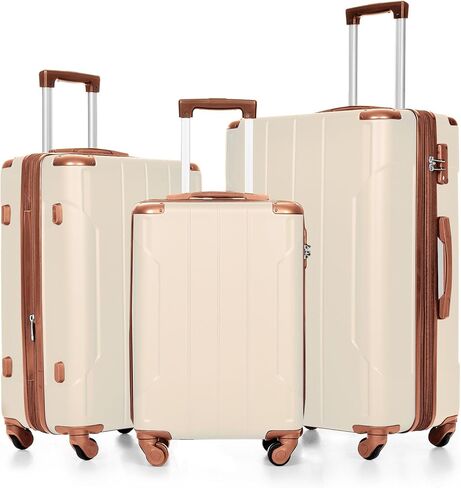 Merax Luggage مجموعة من 3 قطع من الصلبة مع عجلات سبينر حقيبة خفيفة الوزن مع حراس الزاوية (الأسود البني ، 20/24/28) in Kuwait