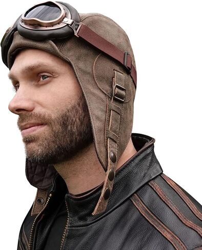 Leather Aviator Hat, Real Vintage Brown Leather Helmet, Pilot Cap, for Men & Women, Simon Model in Saudi Arabia