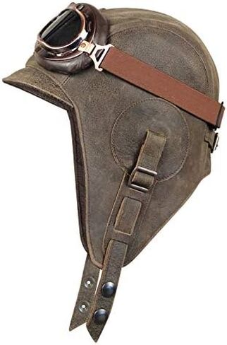 Leather Aviator Hat, Real Vintage Brown Leather Helmet, Pilot Cap, for Men & Women, Simon Model in Saudi Arabia