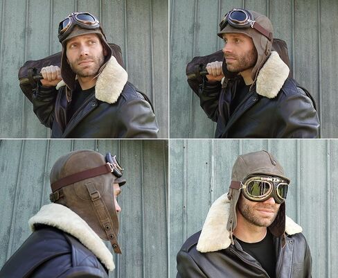 Leather Aviator Hat, Real Vintage Brown Leather Helmet, Pilot Cap, for Men & Women, Simon Model in Saudi Arabia