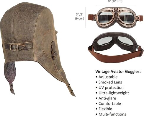 Leather Aviator Hat, Real Vintage Brown Leather Helmet, Pilot Cap, for Men & Women, Simon Model in Saudi Arabia