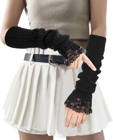 Arm Warmers for Long Sleeve Fingerless, Y2K Cool Girls Arm Covers, White Cute Harajuku Knitted Lace Arm Sleeve in Saudi Arabia