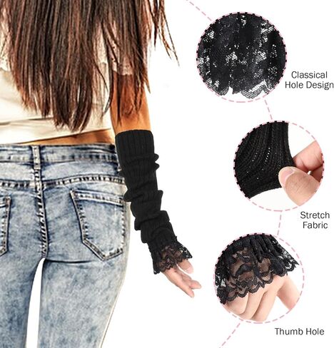 Arm Warmers for Long Sleeve Fingerless, Y2K Cool Girls Arm Covers, White Cute Harajuku Knitted Lace Arm Sleeve in Saudi Arabia