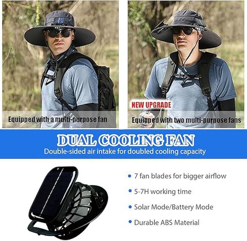 Solar Fan Hat,Wide Brim Solar Fan Outdoor Fishing Hat,Mens Sun Hat with 2 Fan, Waterproof Outdoor Hiking Camping Fishing Hat(Grey) in Saudi Arabia