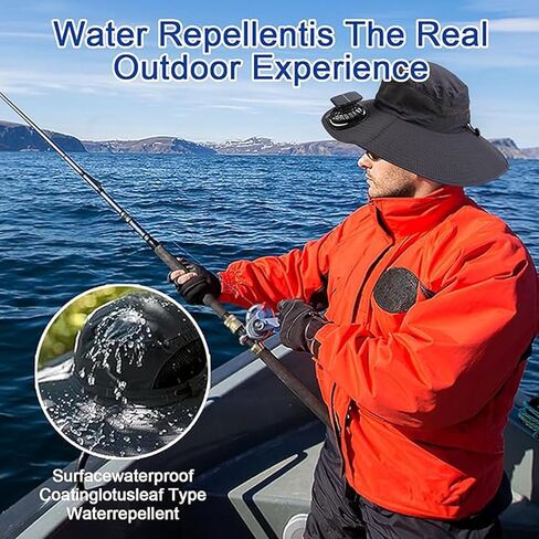 Solar Fan Hat,Wide Brim Solar Fan Outdoor Fishing Hat,Mens Sun Hat with 2 Fan, Waterproof Outdoor Hiking Camping Fishing Hat(Grey) in Saudi Arabia