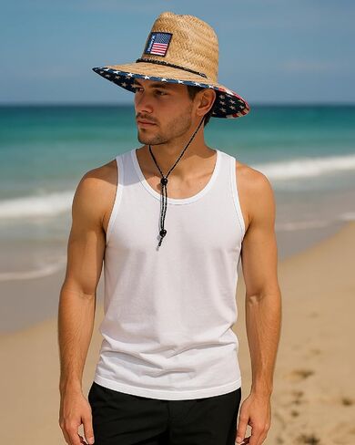 Hurley Men's Straw Hat - Wide Brim Channel Island Lifeguard Hat - Stylish Sun Hats for Men with Chin Strap in Saudi Arabia