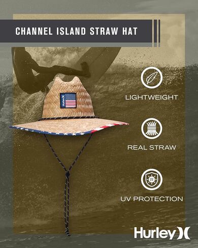 Hurley Men's Straw Hat - Wide Brim Channel Island Lifeguard Hat - Stylish Sun Hats for Men with Chin Strap in Saudi Arabia