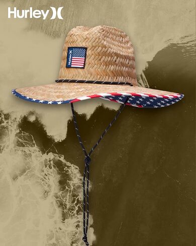 Hurley Men's Straw Hat - Wide Brim Channel Island Lifeguard Hat - Stylish Sun Hats for Men with Chin Strap in Saudi Arabia