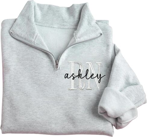 GODMERCH Personalized Nurse Quarter Zip Sweatshirt, Custom Embroidered Nurse Sweatshirt, RN Sweatshirts Gift for Nurses in Saudi Arabia