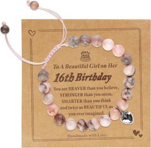 16th Birthday Gift for Girl – Handmade Beaded Bracelet with Heart Charm – Sweet 16 Bracelet Gift for Daughter, Niece, Granddaughter – Comes with Gift Card – Inspirational Bracelet in Saudi Arabia