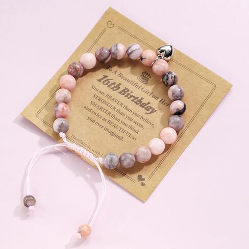 16th Birthday Gift for Girl – Handmade Beaded Bracelet with Heart Charm – Sweet 16 Bracelet Gift for Daughter, Niece, Granddaughter – Comes with Gift Card – Inspirational Bracelet in Saudi Arabia