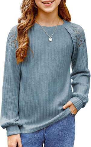 blibean Tween Girls Fall Shirts Long Sleeve Lace Tops Size 6-15 Years in Saudi Arabia