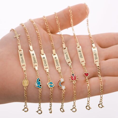 14K Solid Gold Cross Baby Bracelet Girl, Toddler Name Bracelet, Custom Teen Jewelry, Child ID, Newborn Baby Girl or Boy Gift in Saudi Arabia