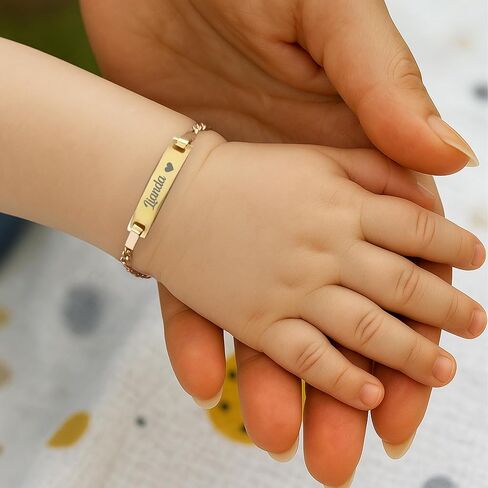 14K Solid Gold Cross Baby Bracelet Girl, Toddler Name Bracelet, Custom Teen Jewelry, Child ID, Newborn Baby Girl or Boy Gift in Saudi Arabia