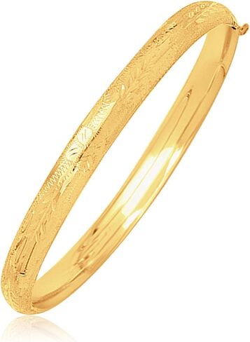 14k Yellow Gold Dome Motif Bangle with Diamond Cuts – Fancy Gold Jewelry with Side Clasp – 5 1/2 Inch Gold Bangle Bracelet in Saudi Arabia
