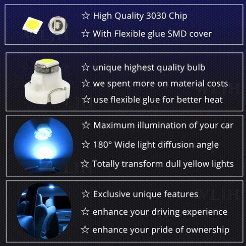 WLJH 10x Blue T3 Neo Wedge Led 3030 SMD Chip 8mm قاعدة أداة السيارة مجموعة ضوء لوحة القيادة مقياس HVAC AC سخان التحكم في المناخ مصابيح التبديل إشارة استبدال المصباح الداخلي in Kuwait
