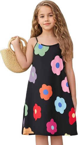 New 6-14 Years Girls Summer Dress Casual Spaghetti Strap A-Line Sundress with Adjustable Straps in Saudi Arabia