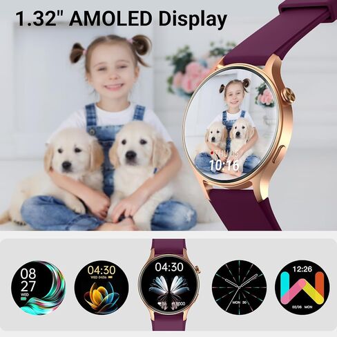 Fitpolo Smart Watch for Women ، 1.3 "AMOLED TOUCH SCREEDS TRACKER ، إجراء مكالمات/إجابة ، شاشة SPO2 معدل ضربات القلب ، IP68 مقاوم للماء ، تتبع نشاط النوم الذكي للهواتف Android iPhone (الأرجواني) in Kuwait