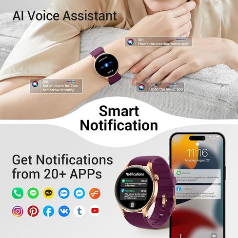 Fitpolo Smart Watch for Women ، 1.3 "AMOLED TOUCH SCREEDS TRACKER ، إجراء مكالمات/إجابة ، شاشة SPO2 معدل ضربات القلب ، IP68 مقاوم للماء ، تتبع نشاط النوم الذكي للهواتف Android iPhone (الأرجواني) in Kuwait
