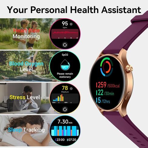 Fitpolo Smart Watch for Women ، 1.3 "AMOLED TOUCH SCREEDS TRACKER ، إجراء مكالمات/إجابة ، شاشة SPO2 معدل ضربات القلب ، IP68 مقاوم للماء ، تتبع نشاط النوم الذكي للهواتف Android iPhone (الأرجواني) in Kuwait