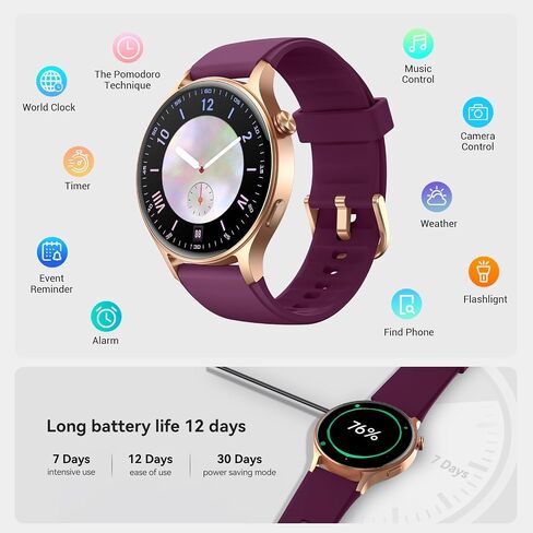 Fitpolo Smart Watch for Women ، 1.3 "AMOLED TOUCH SCREEDS TRACKER ، إجراء مكالمات/إجابة ، شاشة SPO2 معدل ضربات القلب ، IP68 مقاوم للماء ، تتبع نشاط النوم الذكي للهواتف Android iPhone (الأرجواني) in Kuwait