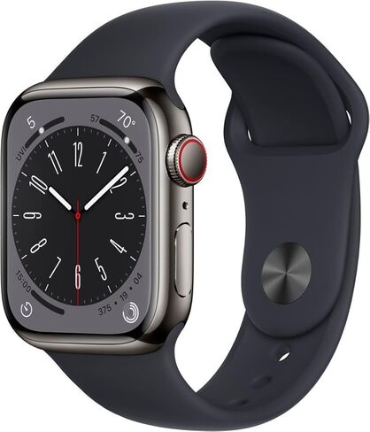 Apple Watch Series 8 [GPS + Cellular, 41mm] - Graphite Stainless Steel with Midnight Sport Band, S/M (Renewed) in Saudi Arabia