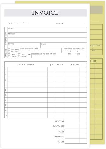 Stylish Script Small 2-Part Carbonless Invoice Form Pad / 50 Sheets / 3.4" x 5.5" Carbon Copy Purchase Order Sales Receipt Book/Made in The USA in Kuwait