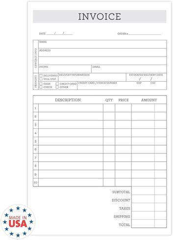 Stylish Script Small 2-Part Carbonless Invoice Form Pad / 50 Sheets / 3.4" x 5.5" Carbon Copy Purchase Order Sales Receipt Book/Made in The USA in Kuwait