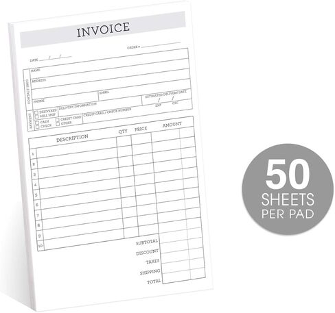 Stylish Script Small 2-Part Carbonless Invoice Form Pad / 50 Sheets / 3.4" x 5.5" Carbon Copy Purchase Order Sales Receipt Book/Made in The USA in Kuwait