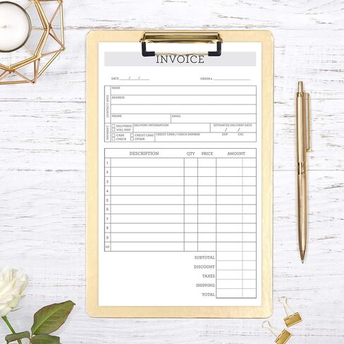 Stylish Script Small 2-Part Carbonless Invoice Form Pad / 50 Sheets / 3.4" x 5.5" Carbon Copy Purchase Order Sales Receipt Book/Made in The USA in Kuwait