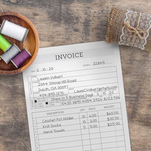 Stylish Script Small 2-Part Carbonless Invoice Form Pad / 50 Sheets / 3.4" x 5.5" Carbon Copy Purchase Order Sales Receipt Book/Made in The USA in Kuwait