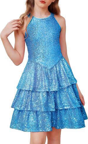 GRACE KARIN Girls Sequin Party Dress Kids Sparkly Formal Birthday Teen Special Occasion Fancy Pageant Dresses Size 6-14 in Saudi Arabia