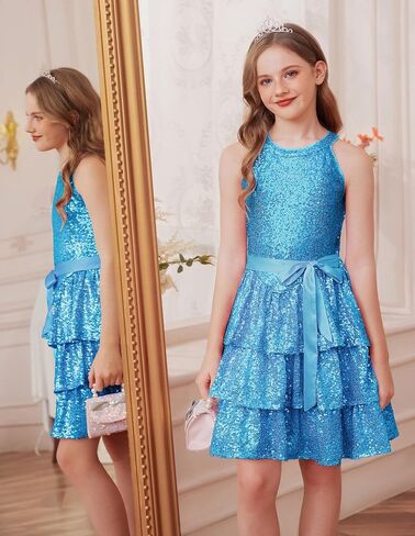 GRACE KARIN Girls Sequin Party Dress Kids Sparkly Formal Birthday Teen Special Occasion Fancy Pageant Dresses Size 6-14 in Saudi Arabia