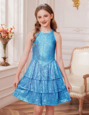 GRACE KARIN Girls Sequin Party Dress Kids Sparkly Formal Birthday Teen Special Occasion Fancy Pageant Dresses Size 6-14 in Saudi Arabia