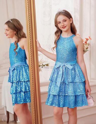 GRACE KARIN Girls Sequin Party Dress Kids Sparkly Formal Birthday Teen Special Occasion Fancy Pageant Dresses Size 6-14 in Saudi Arabia