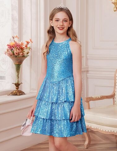 GRACE KARIN Girls Sequin Party Dress Kids Sparkly Formal Birthday Teen Special Occasion Fancy Pageant Dresses Size 6-14 in Saudi Arabia