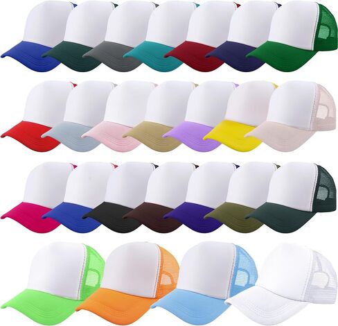 25 Pcs Adult Blank Trucker Caps Bulk DIY Sublimation Baseball Hat Adjustable Mesh Trucker Hat for Men Women Summer Outdoor, 25 Colors Multicolor in Saudi Arabia