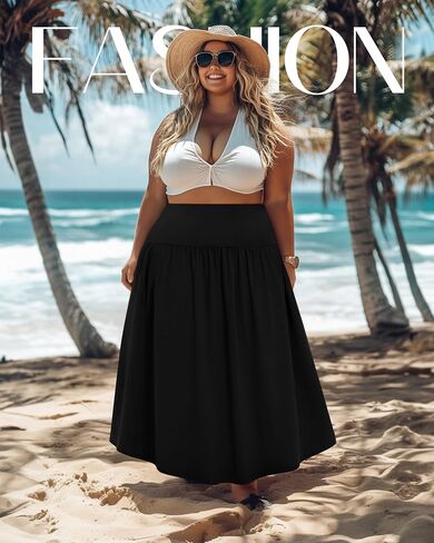 Ficerd 3 Pack Plus Size Maxi Long Skirts for Curvy Women, Ankle Length a Line Pleated High Waisted Summer Skirts with Pocket in Saudi Arabia
