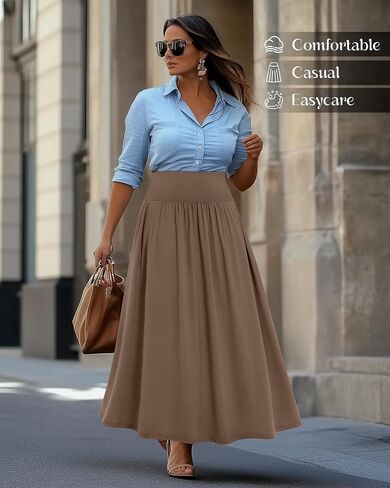 Ficerd 3 Pack Plus Size Maxi Long Skirts for Curvy Women, Ankle Length a Line Pleated High Waisted Summer Skirts with Pocket in Saudi Arabia